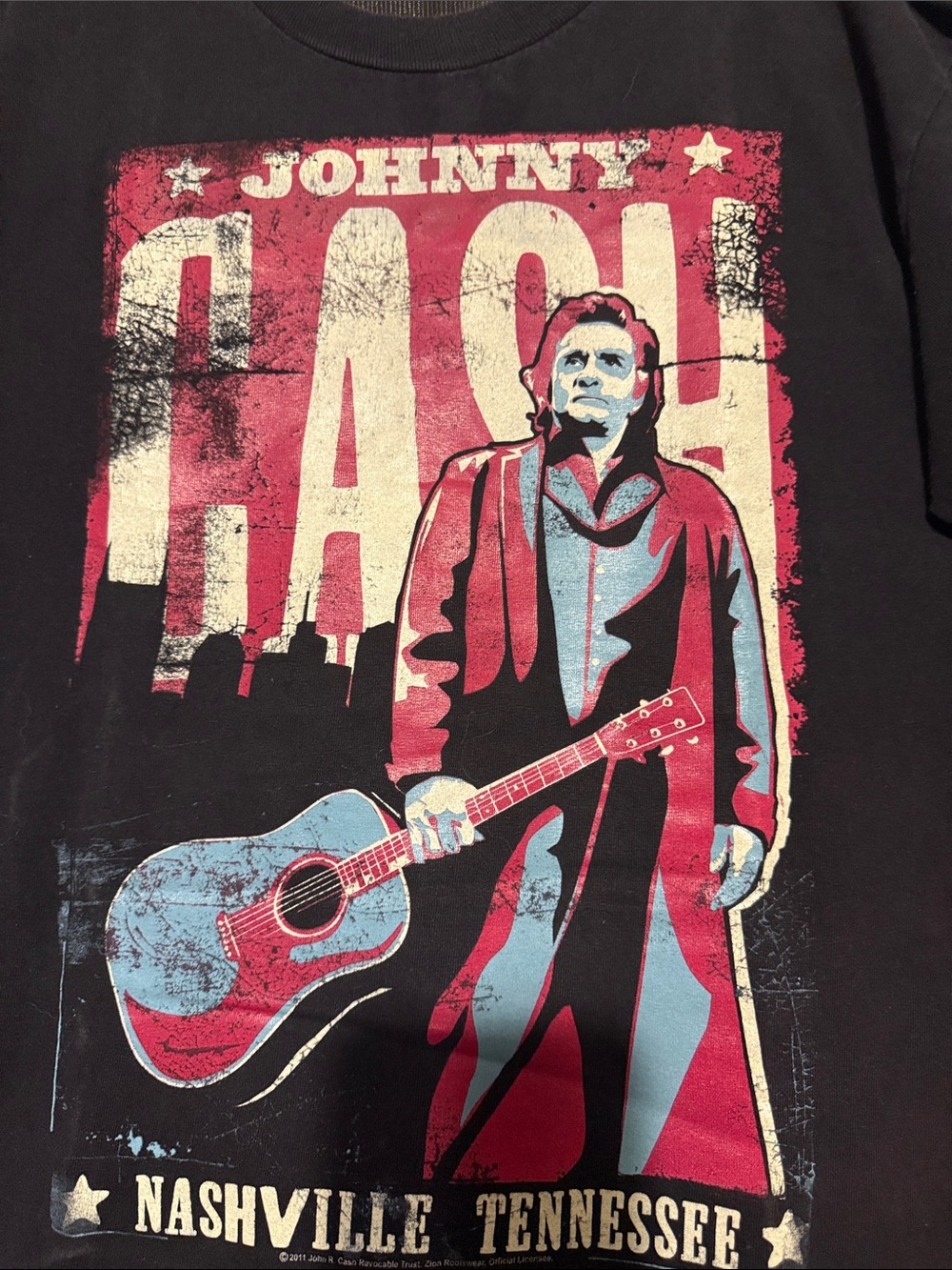 Johnny Cash 2011-Black Graphic T-Shirt - Nashville Tennessee ( LARGE PRINT)